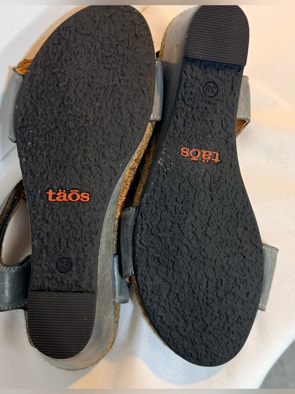 Taos Leather Wedge Sandals Gray Adjustable Comfort Sandals EU 38 US 7.5